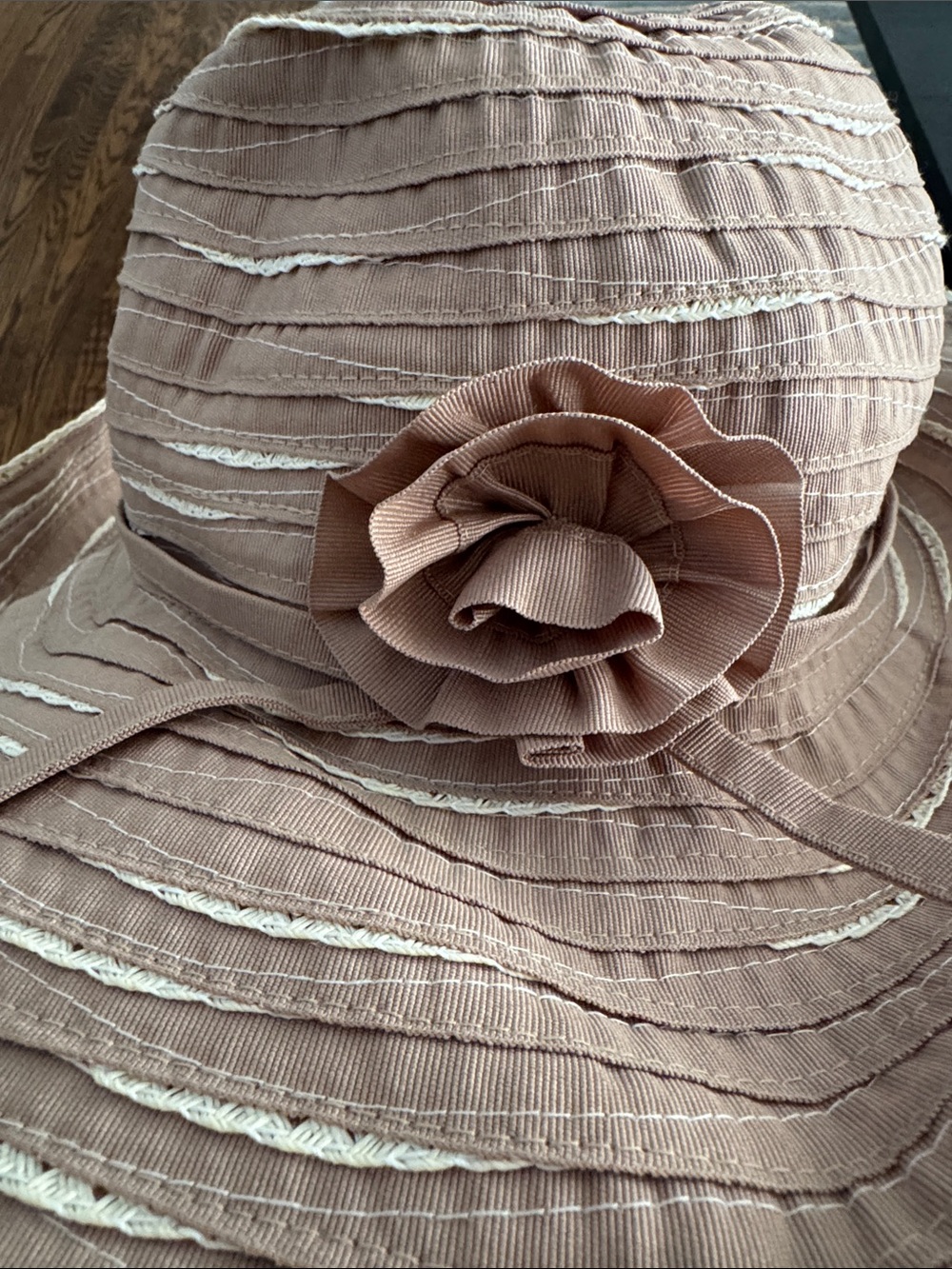 Sunday Afternoons Hat with Offset Spiral Sewn Ribbon & woven bands. - Picture 6 of 6